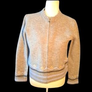 Eddie Bauer vtg. Wool neutral oatmeal zip cardigan with Nordic embroidery sz S